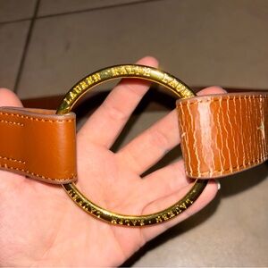 Lauren Ralph Lauren Cognac Leather Belt with Gold Logo Ring